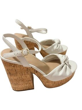 ALDO ULIALDAN White Cork Platform Block Heel Sandals Size 9 BNIB
